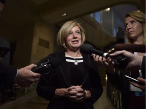 Alberta Premier Rachel Notley speaks to reporters following a Council of the Federation meeting in Ottawa on Oct. 3, 2017.