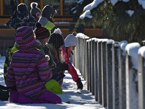 Hundreds of Edmonton students laid poppies on more than 4,100 veterans' headstones at Beechmount Cemetery in Edmonton on Nov. 6, 2017, during the No Stone Left Alone event.