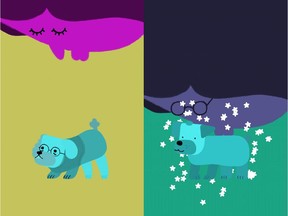 Two screen captures from Josh Holinaty's new app, Kiss the Dog - a randomly generated dog-kissing app.