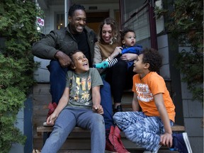 Chile Lipscombe, Tripp Lipscombe, Jesse Lipscombe, Julia Lipscombe and Indiana Lipscombe pose for a photo outside their home in Edmonton on Thursday, Oct. 12, 2017.