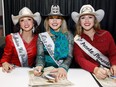 Brittney Chomistek, left, Kyla Williams and Michele Greer pose together during the Canadian Finals Rodeo in Edmonton on Wednesday, Nov. 8, 2017.