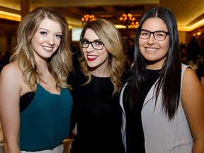 Hannah Wish, left, Kayte Rea and Lorraine Goodswimmer of Mercer Tavern at the Best Bar None Edmonton Accreditation and Awards at the Santa Maria Goretti Centre in Edmonton on Wednesday, Nov. 22, 2017.