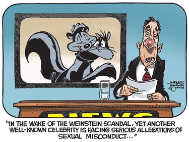 Pepe Le Pew is caught up in allegations in the wake of the Harvey Weinstein scandal. (Cartoon by Malcolm Mayes)