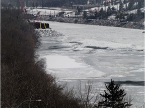 Accidental Beach, seen under a layer of snow and ice on Nov. 12. The river won't undergo many changes this winter, a water monitor says, but that could change during peak water levels in the spring.
