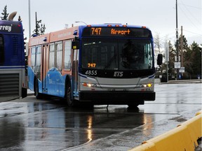 The first day of the 747 bus to the International Airport from Century Park Edmonton, Alta. File photo.