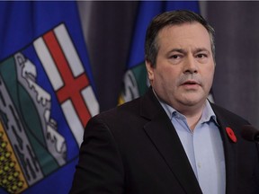 United Conservative Party Leader Jason Kenney speaks to reporters the day after being elected the first official leader of the new party in Calgary on Oct. 29, 2017. Alberta's United Conservatives say they won't support a proposed law that leaves it to students to decide whether to tell their parents if they join a gay-straight alliance.