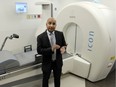 Dr. Samir Patel (radiation oncologist, Cross Cancer Institute) in the new Gamma Knife suite at the University of Alberta Hospital, which was officially opened on November 15, 2017. The Gamma Knife delivers a highly accurate dose of radiation to certain tumours and lesions while minimizing the impact of a patient's normal brain tissues and will provide Albertans with painless, scalpel-free brain surgery.