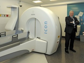 Dr. Keith Aronyk (Zone Clinical Department Head of Neurosciences, Alberta Health Services) in the new Gamma Knife suite at the University of Alberta Hospital which was officially opened on November 15, 2017. The Gamma Knife delivers a highly accurate dose of radiation to certain tumours and lesions while minimizing the impact of a patient's normal brain tissues and will provide Albertans with painless, scalpel-free brain surgery.