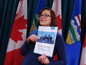 Kathleen Ganley, Minister of Justice and Solicitor General, announced the Alberta government's framework on cannibis during a news conference at the McDougall Centre in Calgary on Wednesday Oct. 4, 2017.