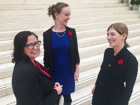 The Institute of Global Homelessness has named Edmonton a vanguard city in its effort to end homelessness globally. Pictured here, left to right, are Susan McGee with Edmonton's Homeward Trust; Kat Johnson, director of the Institute of Global Homelessness and Rosanne Haggerty, president of the New York based Community Solutions.