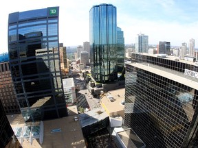 View of downtown Edmonton, facing south from the top of The Sutton Place Hotel. Council members are worried about the province pulling employees out of the downtown economy.