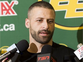 Quarterback Mike Reilly speaks at the Edmonton Eskimos year-end availability on November 21, 2017 in Edmonton.