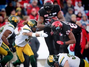 Calgary Stampeders Jerome Messam against the Edmonton Eskimos during the 2017 CFL Western Final in Calgary on Sunday, November 19, 2017.