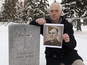 John Noble came to Alberta from Ontario to find his father, who disappeared 69 years ago. He's standing beside the elder Noble's grave at Beechmount Municipal Cemetery in Edmonton on Friday, Nov. 3, 2017.
