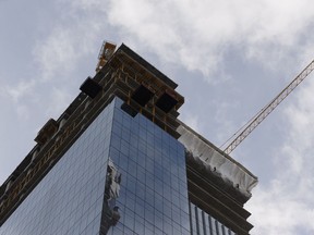 Stantec Tower is seen in Edmonton's Ice District from 102 Street in Edmonton, Alberta on Friday, November 17, 2017. The building's commercial level was recently topped off.