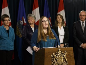 Labour Minister Christina Gray speaks about amendments to Alberta's occupational health and safety and workers' compensation system during a news conference on Monday, Nov. 27, 2017.