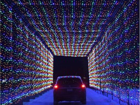 The tunnel of lights is part of Castrol Raceway's Magic of Lights display at the racetrack just south of Edmonton. The lights stretch for over two kilometres on the road racing track course.