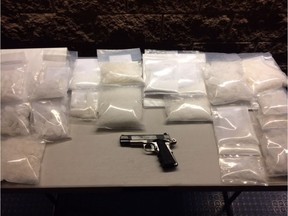 Three people are facing charges after Edmonton police seized a variety of illegal drugs, including nearly five kilograms of methamphetamine, in a search of a property near Jasper Avenue and 100 Street and subsequent traffic stop on Nov. 9, 2017.