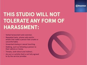 City officials developed new zero-tolerance posters to encourage respectful treatment of women in body rub centres. The poster was shown at council's community services committee Nov. 27, 2017.