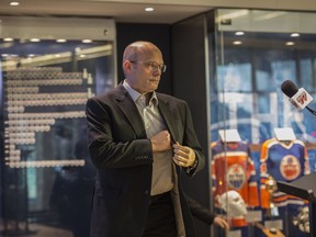 Edmonton Oilers General Manager Peter Chiarelli speaks with the media at Rogers Place on November 28, 2017.  Photo by Shaughn Butts / Postmedia
Shaughn Butts, Postmedia