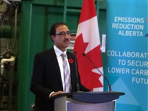Federal Infrastructure Minister Amarjeet Sohi announces $28.8-million in joint federal and provincial grants for 11 companies focused on innovative clean energy and water technology in Edmonton on Friday, Nov. 3, 2017.