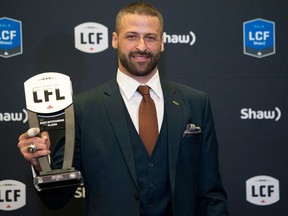 Mike Reilly of the Edmonton Eskimos wins the MOP at the CFL awards ceremony in Ottawa