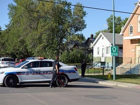 Members of the Regina Police Service investigate reports of a possible shooting on the 2000 block of McDonald St.