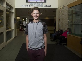 Ryan Kucy, 13, is at student at  Holy Spirit Catholic school in Sherwood Park. The school, which opened in 2004, is a joint-use facility, which shares a building and services with Lakeland Ridge Public School.