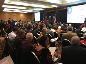 Around 400 people attend the Alberta Party's annual general meeting at the Radisson Hotel in Red Deer, AB, on Saturday, Nov. 18, 2017.