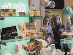 Lana Dukart (left) and Daphne Simkin of YEG Box have a pop-up store in Southgate for the holiday season featuring products from a new, made-in-Edmonton catalogue, Gifted.