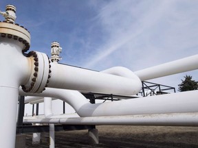 Pipes are seen at the Kinder Morgan Trans Mountain facility in Edmonton, Alta., Thursday, April 6, 2017.