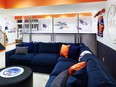 The newest Oilers fan cave by Coventry Homes, located in The Uplands at Riverview neighbourhood in southwest Edmonton, includes a built-in locker area and mini indoor hockey rink.