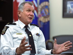 Edmonton police Chief Rod Knecht during a year-end interview in his office on Dec. 19, 2017. Knecht, whose contract is up next year, said he's still deciding whether to stand for another term as chief.