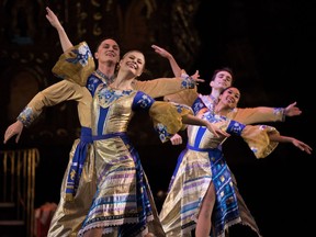 Ukrainian Shumka Dancers take part in a media photo call at the Northern Alberta Jubilee Auditorium in Edmonton Thursday, Dec. 28, 2017.