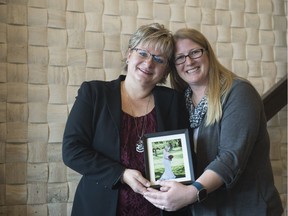 Donna Hackman, left, adopted baby Haley in 1993 through an open adoption. The Edmonton Journal profiled the family at the time. Now nearly 25 years later, the birth mother, Karen Williams, right, and adoptive mother remain close.