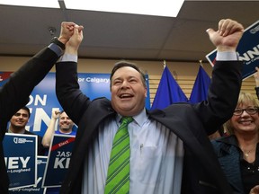 United Conservative Party Leader Jason Kenney reacts to winning the Calgary-Lougheed byelection in Calgary, Thursday, Dec. 14, 2017.