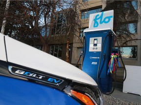 One of the new fast-charging stations for electric vehicles at the Macleod Trail south Canadian Tire in Calgary was unveiled on Tuesday November 28, 2017. ATCO and FLO are partnering to build three fast charging stations at Canadian Tire's in Calgary, Red Deer and Edmonton.