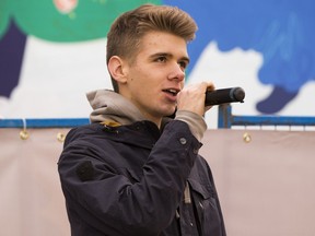 Brendan Prince ,17, sings at the Make-A-Wish Northern Alberta second annual Calendar of Wishes launch on Friday December 1, 2017 in Winter Wish Square (Abbey Glen Park) on Jasper Avenue in Edmonton.