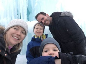 Citadel artistic director Daryl Cloran and his family, his wife, Holly Lewis, and sons, Liam, nine, and Jack, in front, six years old. One of the family's favourite Christmas activities is to visit the Ice Castle in Hawrelak Park.