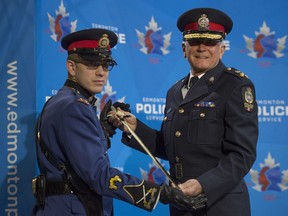 The Edmonton Police Service concluded its year-long 125th anniversary celebrations with a closing ceremony featuring a commemorative sword presentation by Const. Braydon Lawrence to Chief Rod Knecht on Thursday, Dec. 14, 2017.