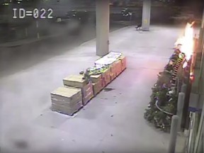 Edmonton police video footage of a male suspect who set fire to a Christmas display at a Superstore on Stony Plain Road and 173 Street on Sunday, Dec. 17, 2017.