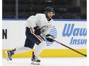 Edmonton Oilers forward Nathan Walker takes part in drills at Rogers Place on Monday, Dec. 4, 2017. (Ian Kucerak)