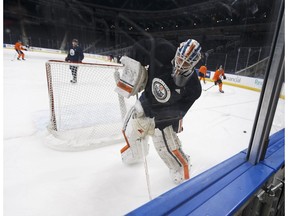 After Laurent Brossoit's rough ride in Calgary Saturday, the jury's out on whether he'll start Wednesday against Philadelphia Flyers. (Ian Kucerak)