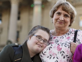 Andrea Ehman (left) and her mother Claire Ehman at the Alberta legislature.