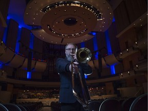Edmonton Symphony Orchestra trombonist and composer John McPherson, whose new Concerto for Two Horns “Mountain Triptych”, commissioned by the ESO, was premiered at the Winspear on Saturday (Jan 13).
