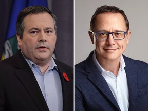 Two candidates in the Calgary-Lougheed byelection. On the left, Jason Kenney, UCP and on the right, Phillip van der Merwe, NDP.