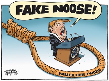 Donald Trump claims "Fake Noose" as Mueller Probe tightens. (Cartoon by Malcolm Mayes)