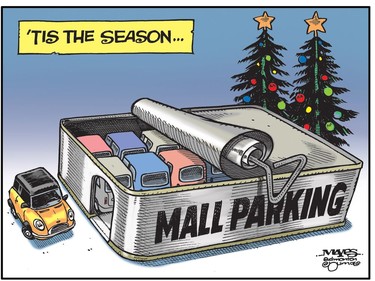 Tis the season for full mall parking lots. (Cartoon by Malcolm Mayes)