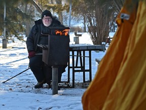 Peter Burgess, aka The Freezing Father, is paying tribute to his daughter Elan who passed away, by camping at the Rainbow Valley campground for a week to raise funds the Stollery Children's Hospital, in Edmonton, January 5, 2018.