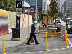 City officials narrowed the crossing distance for pedestrians during Experience Jasper Avenue, a pilot project that ran summer 2017.